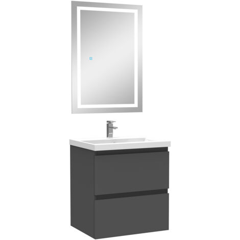 510mm Matt Grey Wall Hung Bathroom Vanity Unit with Basin + LED Mirror A (Dimmable 3 Colour)