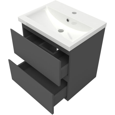 510mm Matt Grey Wall Hung Bathroom Vanity Unit with Basin + LED Mirror A (Dimmable 3 Colour)