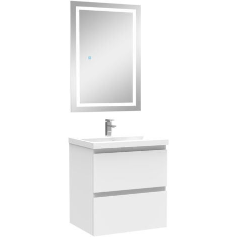 510mm Matt White Wall Hung Bathroom Vanity Unit with Basin + LED Mirror A (Dimmable 3 Colour)