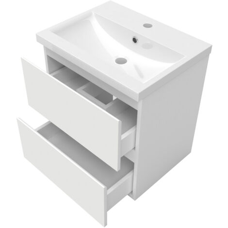 510mm Matt White Wall Hung Bathroom Vanity Unit with Basin + LED Mirror A (Dimmable 3 Colour)