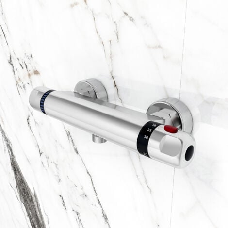 SKY Bathroom Thermostatic Exposed Bar Shower Mixer Valve Tap 1/2" Outlet Chrome Bottom