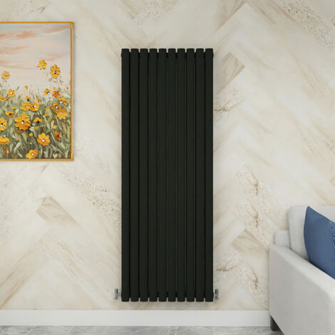 SKY Bathroom 1600x590mm Black Double Vertical Oval Column Designer Central Heating Radiator (1/5)