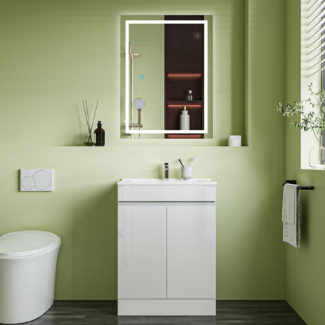 800x600mm Bathroom White Vanity Unit With Storage Space Soft Close DoorsThick Ceramic Basin