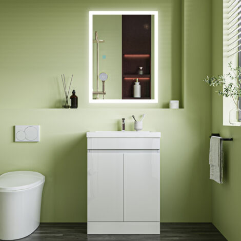 800x600mm Bathroom White Vanity Unit With Storage SpaceSoft Close DoorsArtificial Stone Basin