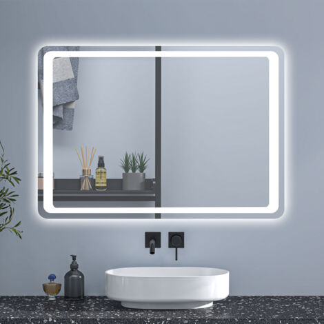 90x65cm LED Bathroom Mirror with Lights Demister Anti-fog Motion Sensor Wall Mounted Bathroom Mirrors Vanity Mirror