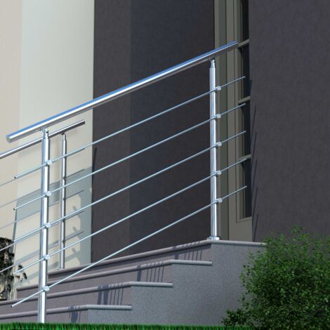 120x106cm Stair Hand Rail Kit, Transitional Stainless Steel Railings with Installation Kit with 5 Cross Bars