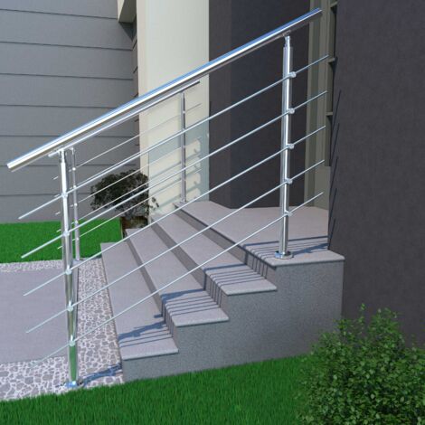 150x106cm Stair Hand Rail Kit, Transitional Stainless Steel Railings with Installation Kit with 5 Cross Bars
