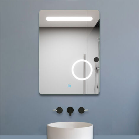 50x70cm LED Bathroom Mirror with Lights Magnifier Demister Anti-fog Touch Switch Wall Mounted Bathroom Mirrors Vanity Mirror (1/5)