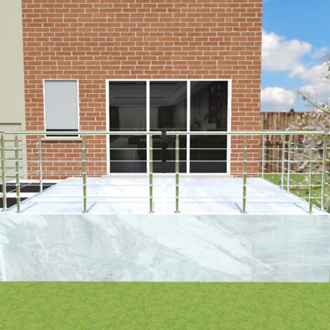 200x106cm Stair Hand Rail Kit, Transitional Stainless Steel Railings with Installation Kit with 5 Cross Bars