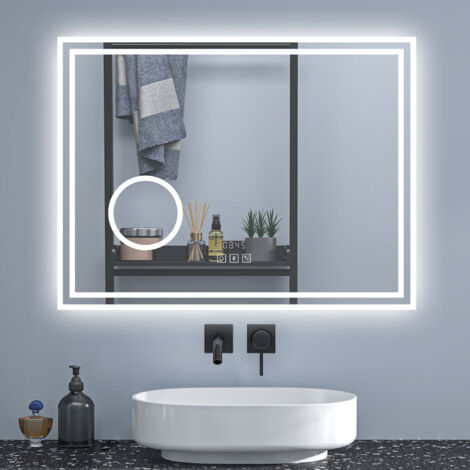 100x60cm Illuminated Bathroom LED Mirror with Bluetooth Optional 3 Colour Light Clock Magnifier Anti-fog，Touch Switch