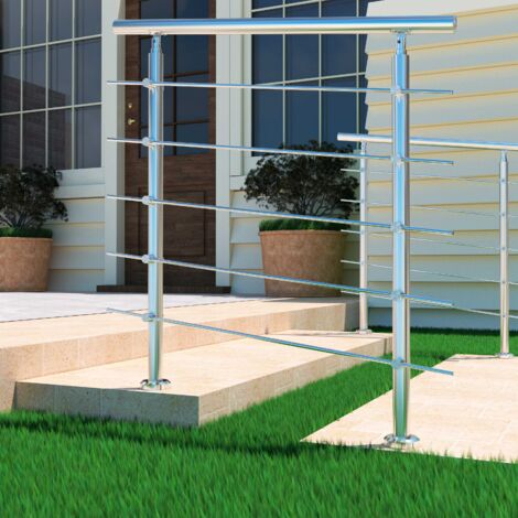 80x106cm Stair Hand Rail Kit, Transitional Stainless Steel Railings with Installation Kit with 5 Cross Bars