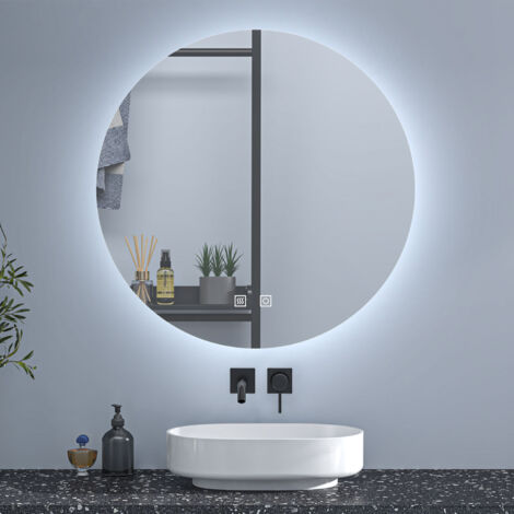 70cm Illuminated Backlit Bathroom LED Mirror with Optional 3 Colour Light Anti-fog，Touch Switch