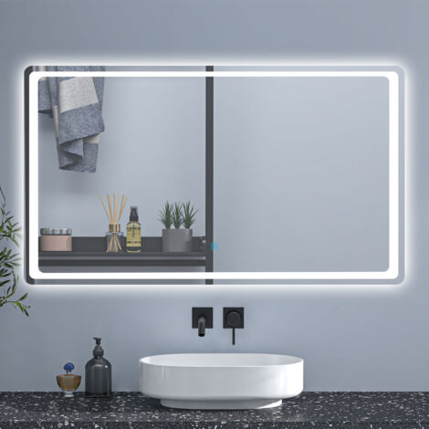 100x70cm LED Bathroom Mirror with Lights Demister Anti-fog Touch Switch Wall Mounted Bathroom Mirrors Vanity Mirror