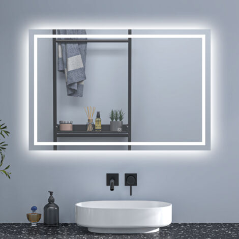 SKY Bathroom Wall-mounted LED Mirror with Anti-Fog Technology & Smart Memory LED Lighting–Dimmable white Color,IP44 Waterproof Design,120x80cm (1/5)