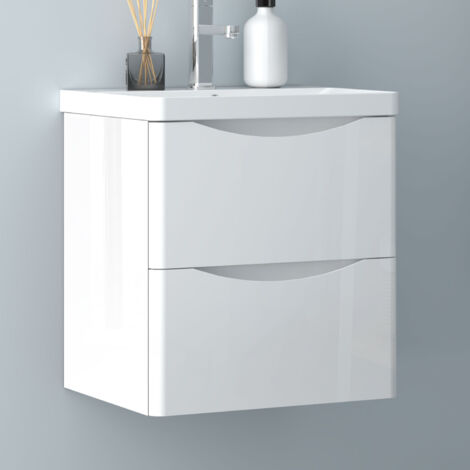 Wall Mounted Bathroom Vanity Unit with White Basin,2 Soft Close Drawers Bathroom Suite with Vanity Unit-500mm Gloss White (Type A) (1/5)