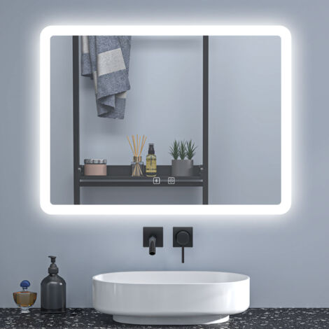 SKY Bathroom Anti-Fog LED Mirror with Shaver Socket & Bluetooth, Adjustable 3-Colour LED Light,Touch Switch,50x70cm