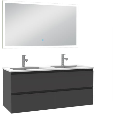 SKY Bathroom Anthracite furniture Sets 120cm with Ceramic Basins and Bathroom LED mirror,Anti-Fog,dimmable LED white light (1/5)