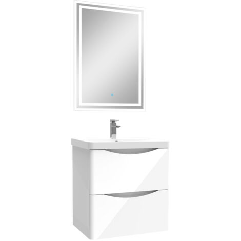 SKY 50cm Wall Mounted Bathroom Furniture Sets with White Basin,2 Soft Close Drawers+bathroom anti-fog LED mirror with White Lighting Modes(Type A) (1/5)