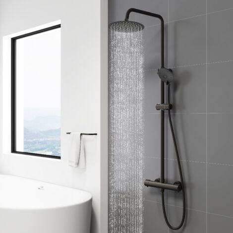 Sky Bathroom Thermostatic Round Mixer Shower Matte Black Exposed Valve Set (1/5)