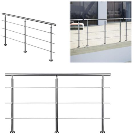 200x106cm quality 304 Stainless Steel Handrail with 3 Crossbars Balustrade Stairs
