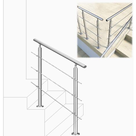 100x106cm quality 304 Stainless Steel Handrail with 3 Crossbars Balustrade Stairs