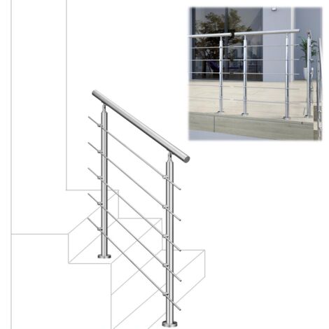 80x106cm quality 304 Stainless Steel Handrail with 5 Crossbars Balustrade Stairs