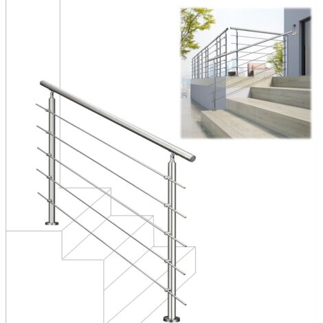 180x106cm quality 304 Stainless Steel Handrail with 5 Crossbars Balustrade Stairs