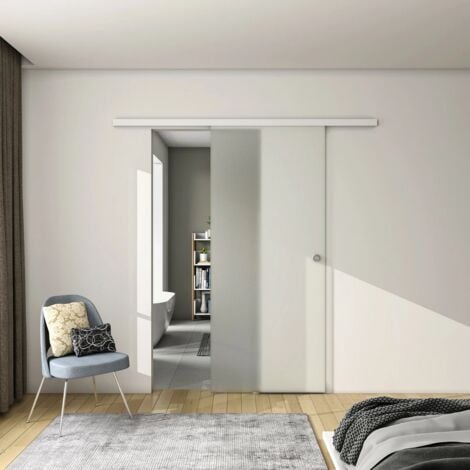 Interior Sliding Door Tempered Glass Fully Frosted and Rail Track Kit 900mm