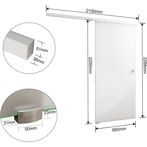 Interior Sliding Door Tempered Glass Fully Frosted and Rail Track Kit 900mm