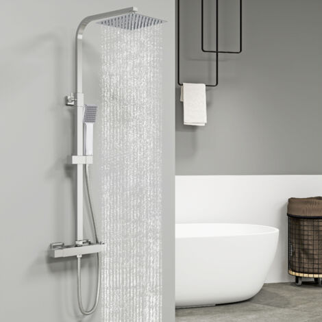 Sky Bathroom Chrome Thermostatic Mixer Shower Set Square Twin Head Exposed Valve
