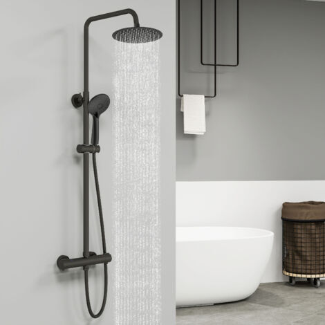 Sky Bathroom Round Dual Head Matt Black Thermostatic Twin Head Rainfall Shower