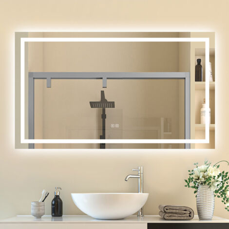 SKY 120x70cm Bluetooth Rectangle LED Bathroom Mirror,Illuminated Bathroom LED Mirror with Speaker,Anti-fog,Wall Mounted,3 Lighting Modes,Dimmable,Backlit,IP44