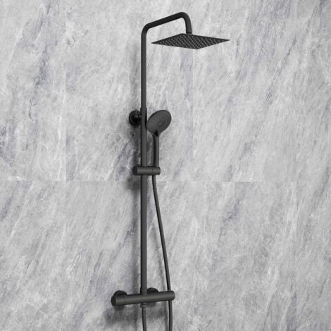 Sky Bathroom Exposed Thermostatic Chrome Effect Wall-mounted Mixer Shower Set Black (1/5)