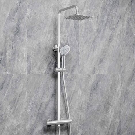Sky Bathroom Square Exposed Thermostatic Mixer Shower Chrome Valve Twin Head Set (1/5)