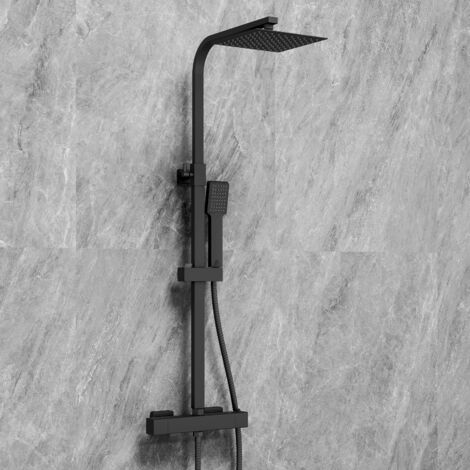 Sky Bathroom Mixer Shower Matt Black Twin Head Thermostatic Square Bar Set