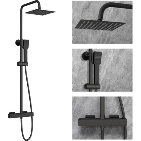 SKY Bathroom Exposed Thermostatic Shower Mixer Chrome Twin Head Square Bar