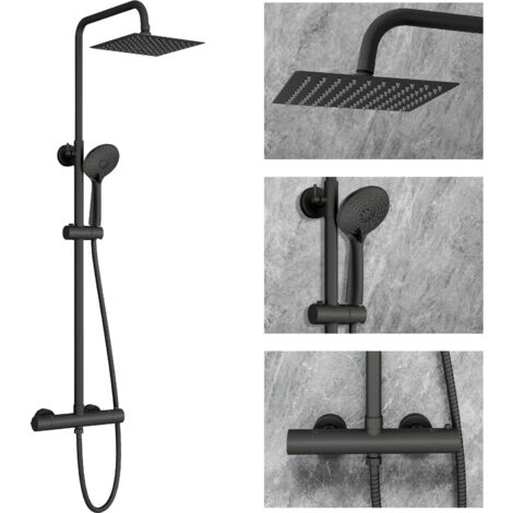 SKY Bathroom Thermostatic Exposed Shower Mixer Twin head Large Bar Set Matt Black