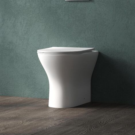 Bathroom Back To Wall Toilet Modern Round Ceramic Soft Close Seat Pan Space Saving WC