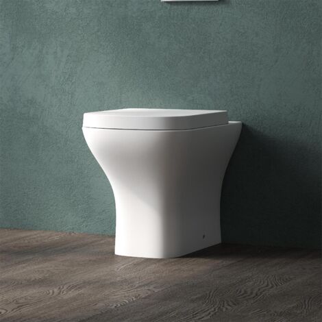 Bathroom Toilet Back to Wall Square Pan Ceramic Soft Close Seat Modern WC White