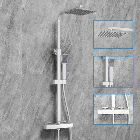 SKY Bathroom Thermostatic Chrome Square Set Mixer Shower Exposed