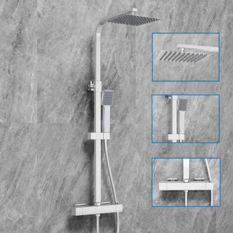 SKY Bathroom 20cm Chrome Thermostatic Shower Mixer Slim Twin Head Square