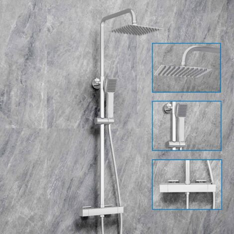 SKY Bathroom Modern Exposed Thermostatic Mixer Shower Set Chrome Square