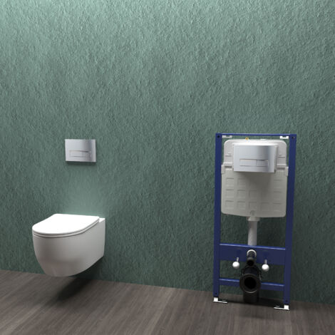 Bathroom Rimless Wall Hung Toilet UF Slim Pan with 1.14M Concealed Cistern Frame Set