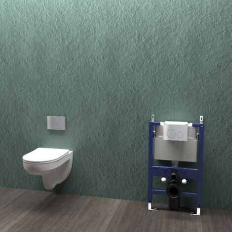 Bathroom Rimless Wall Hung Toilet UF Slim Soft Close Seat & 0.82M Concealed Cistern Frame