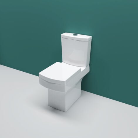 White Ceramic Square Modern Toilet Close Coupled Bathroom Pan Soft Close Seat WC