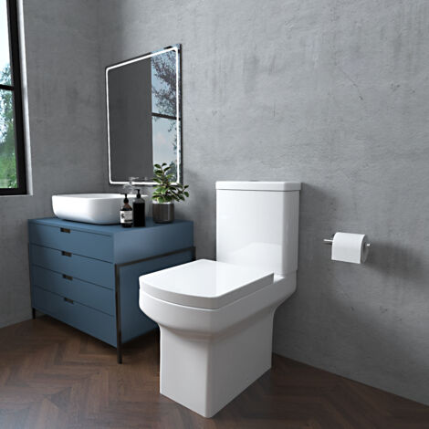 White Ceramic Square Modern Toilet Close Coupled Bathroom Pan Soft Close Seat WC