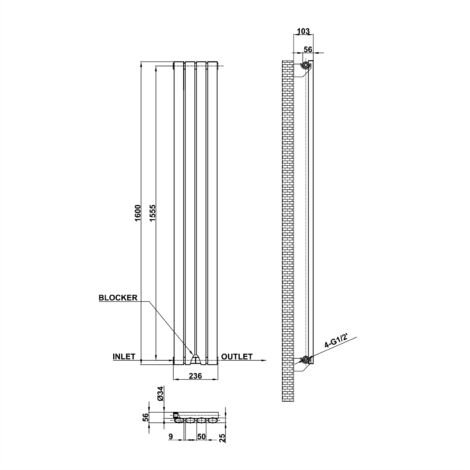 1600x236mm White Single Oval Column Radiator Vertical Modern Central Heating Radiators