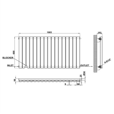 600x1003mm Anthracite Single Oval Column Radiator Horizontal Modern Central Heating Radiators