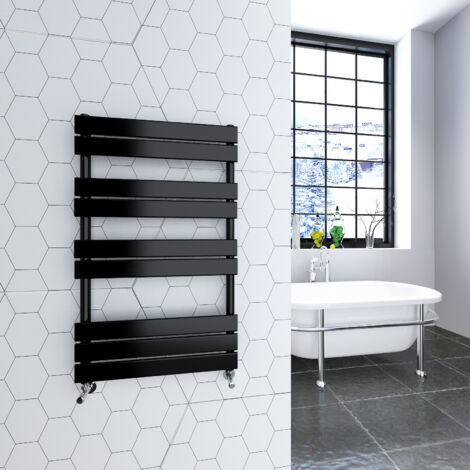 1000x600mm Black Heated Towel Rail Radiator Flat Panel
