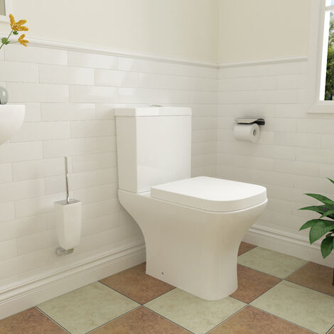 Close Coupled Toilet Bathroom Cistern Ceramic Soft Close Seat White Square